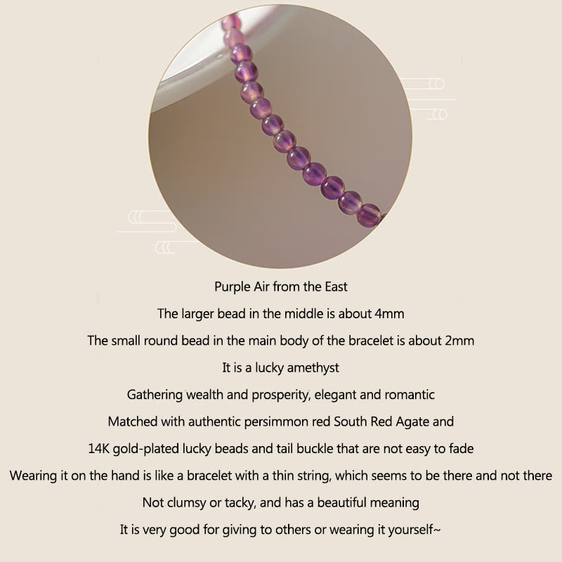 Bracelet de méditation plaqué or 14 carats avec améthyste de 2 mm