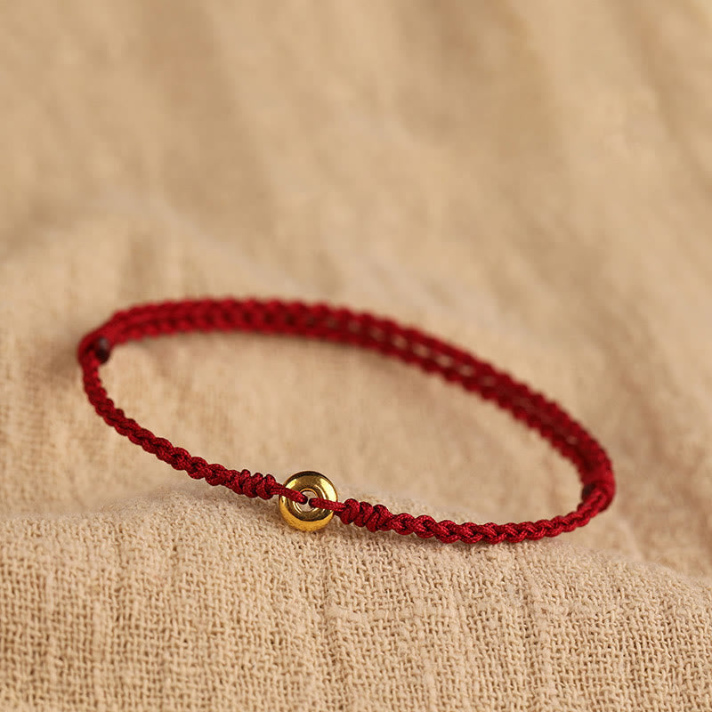 999 Gold Peace Buckle Red String Bracelet for Protection & Luck