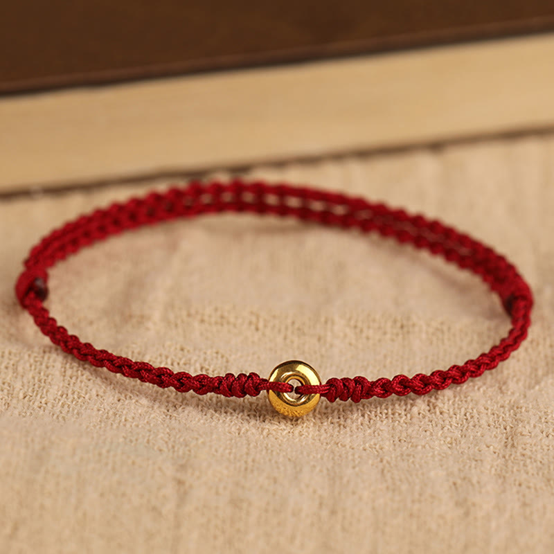 999 Gold Peace Buckle Red String Bracelet for Protection & Luck