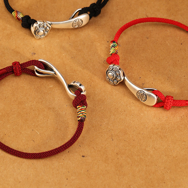 Sterling Silver Ruyi Red String Protection Bracelet for Luck