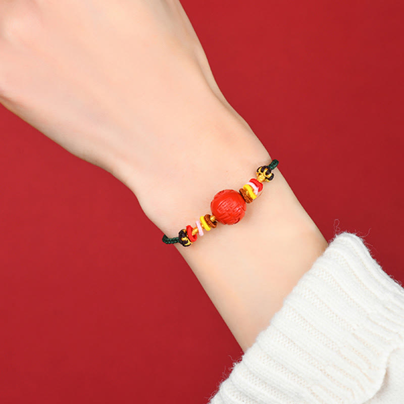 Bracelet de bénédiction en cinabre de 14 mm avec cordon vert pour l'équilibre