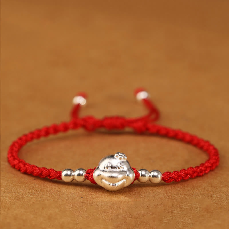 999 Sterling Silver Snake Head Red String Bracelet for Luck & Protection