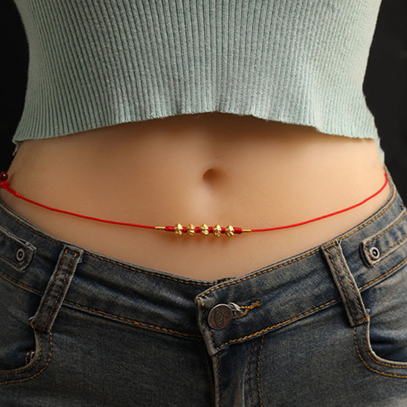 999 Gold Snake Red String Belly Chain for Protection & Prosperity