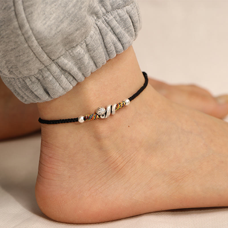 Bracelet de cheville serpent en argent sterling avec fil rouge