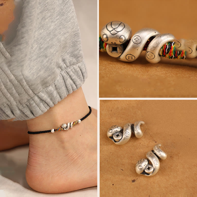 Bracelet de cheville serpent en argent sterling avec fil rouge