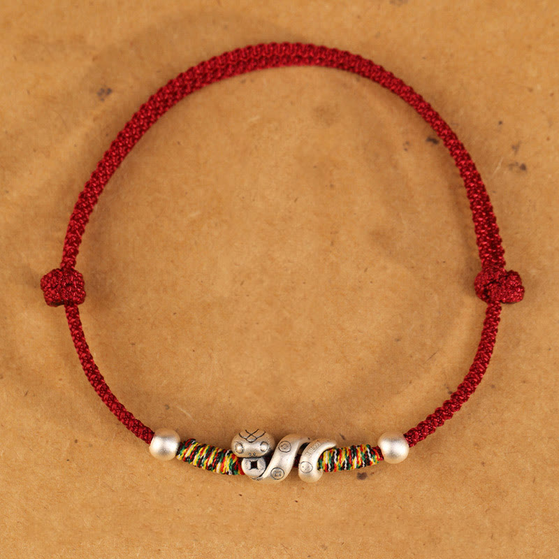 Bracelet de cheville serpent en argent sterling avec fil rouge