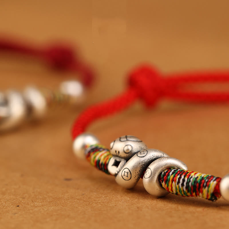 Bracelet de cheville serpent en argent sterling avec fil rouge