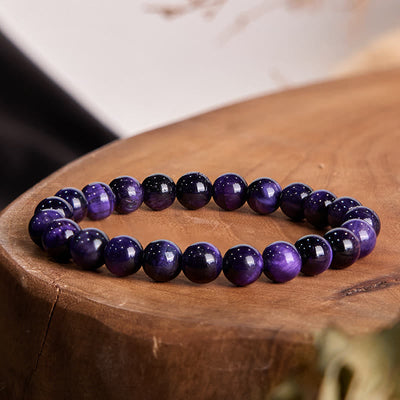 Bracelet créatif en œil de tigre violet de 8 mm pour la concentration et le calme