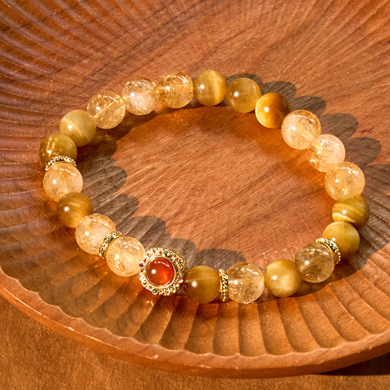 Bracelet Générosité en Citrine Œil de Tigre Agate Rouge 8 mm