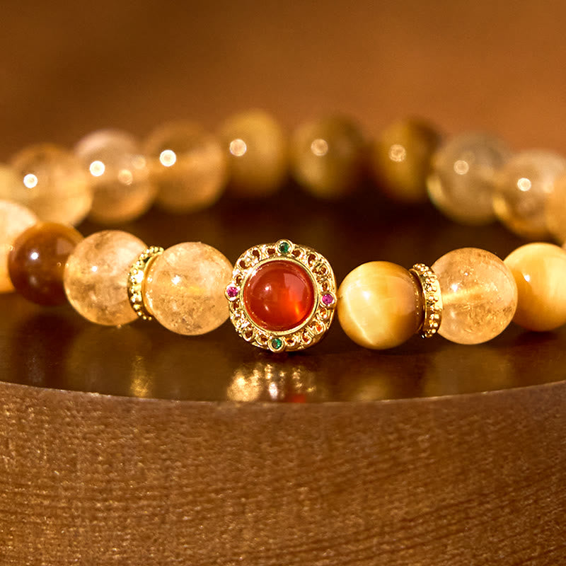 Bracelet Générosité en Citrine Œil de Tigre Agate Rouge 8 mm