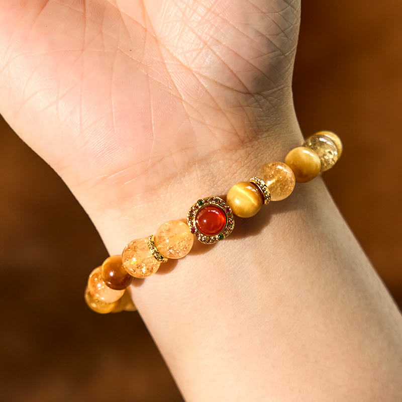 Bracelet Générosité en Citrine Œil de Tigre Agate Rouge 8 mm