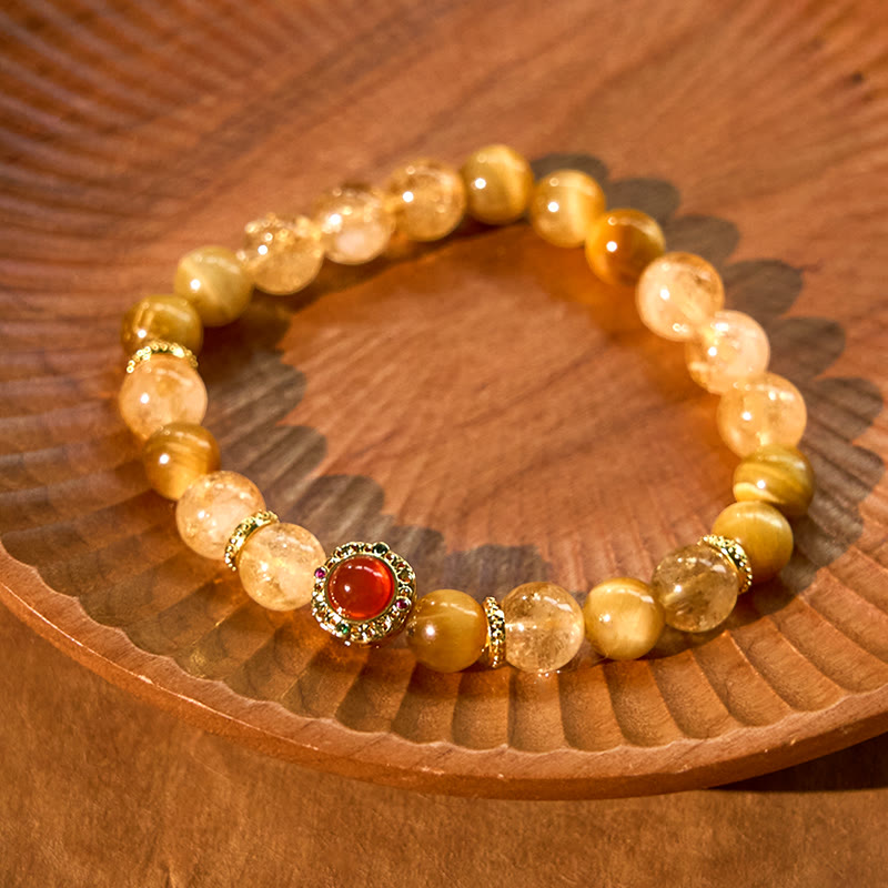 Bracelet Générosité en Citrine Œil de Tigre Agate Rouge 8 mm