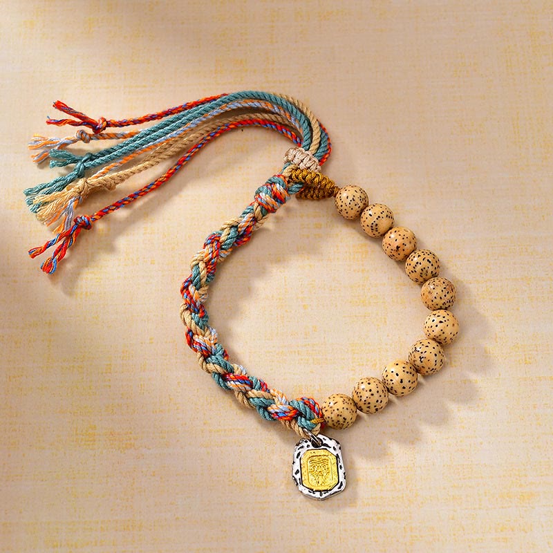 Adjustable Tibetan Colored Rope Bodhi Seed Bracelet for Protection & Wealth