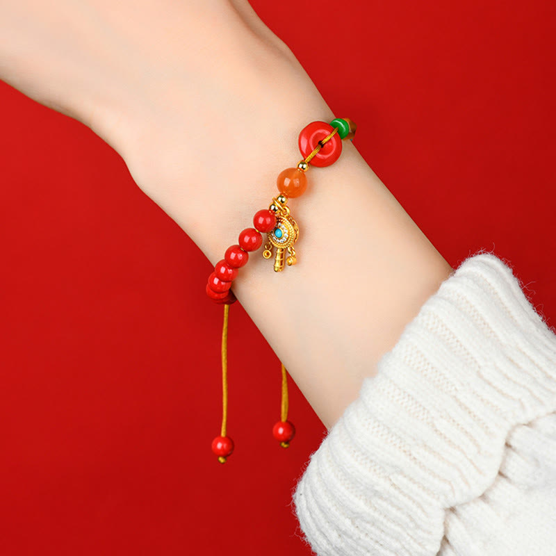 Cinnabar String Peace Buckle Evil Eye Bracelet Unisex