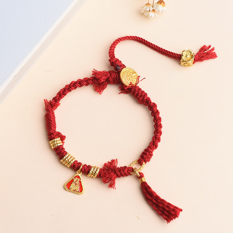 Unisex Tibetan String Zakiram Goddess of Wealth Flower Tassel Protection Bracelet