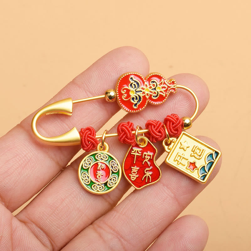 Gourd Dancing Lion Fu Character Safe & Well Blessing Brooch