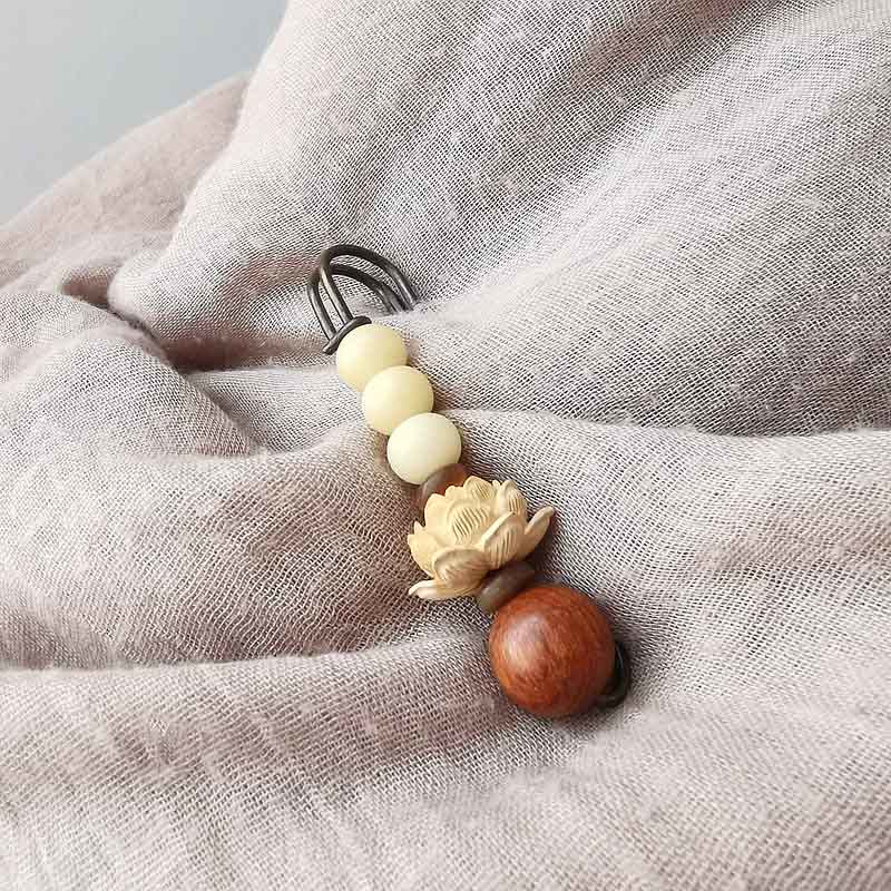 Boxwood Lotus Bodhi Seed Bead Brooch for Spiritual Peace
