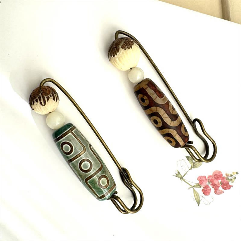 Broche de protection en perle Dzi à neuf yeux, graine de Bodhi, lotus