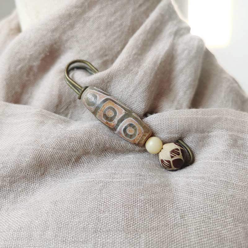 Broche de protection en perle Dzi à neuf yeux, graine de Bodhi, lotus