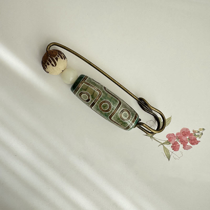 Broche de protection en perle Dzi à neuf yeux, graine de Bodhi, lotus