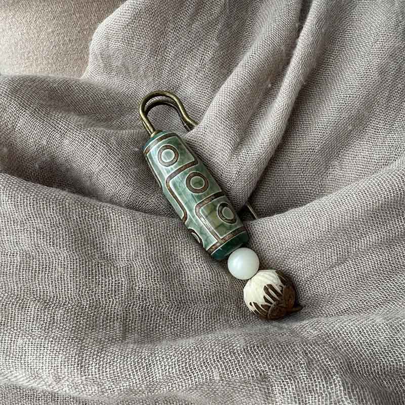Broche de protection en perle Dzi à neuf yeux, graine de Bodhi, lotus