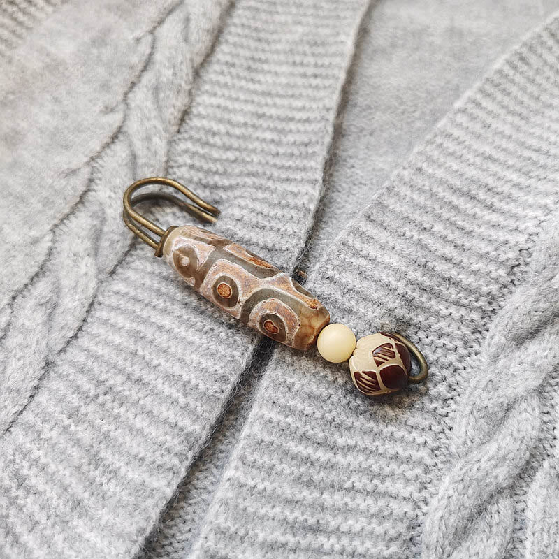 Broche de protection en perle Dzi à neuf yeux, graine de Bodhi, lotus