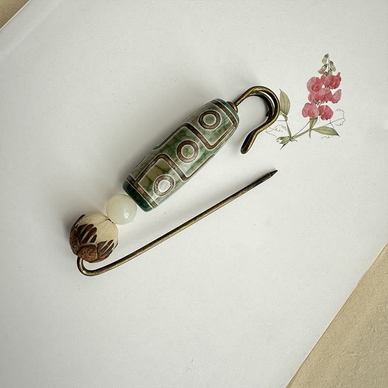 Broche de protection en perle Dzi à neuf yeux, graine de Bodhi, lotus