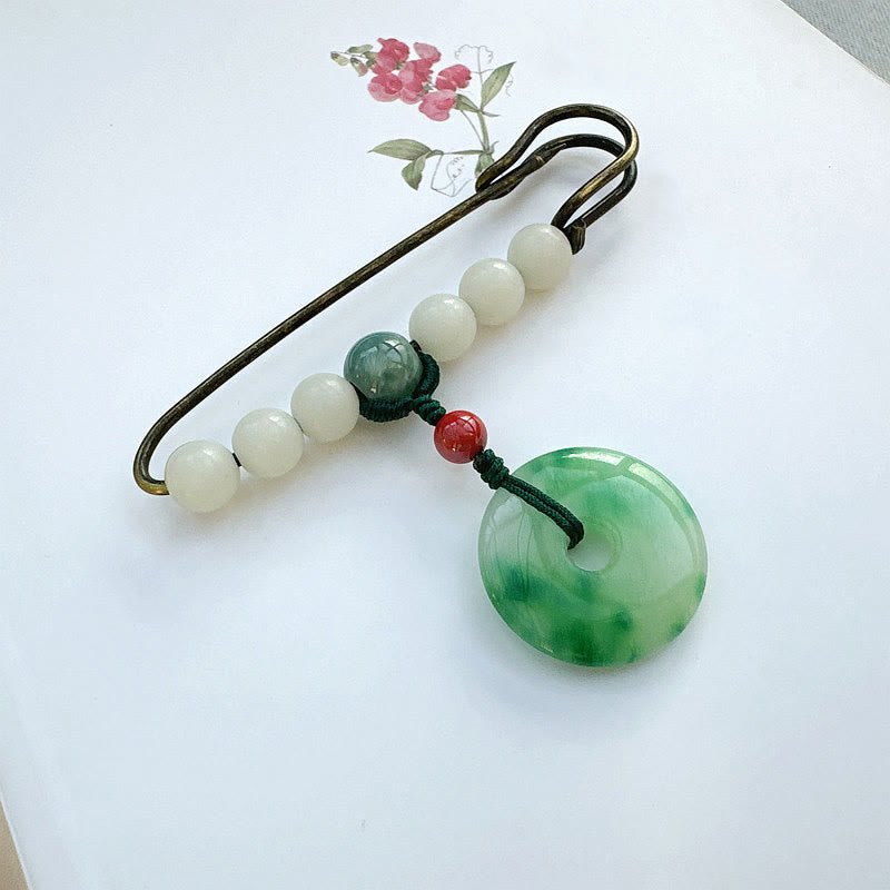 Bodhi Seed Jade Peace Buckle Luck Brooch for Spiritual Protection