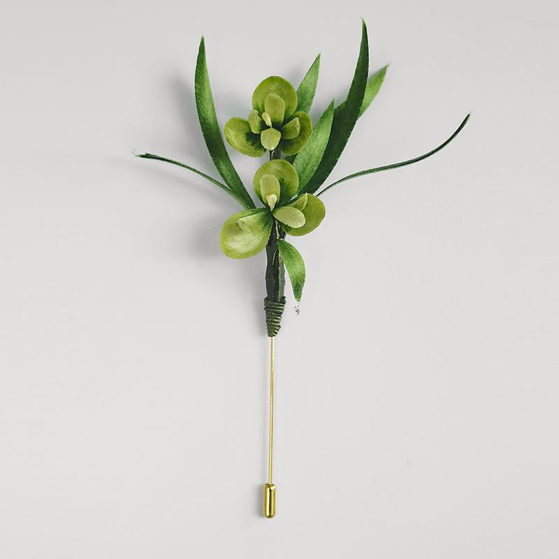 Handmade Green Flowers Leaves Brooch Hairpin Silk Craft