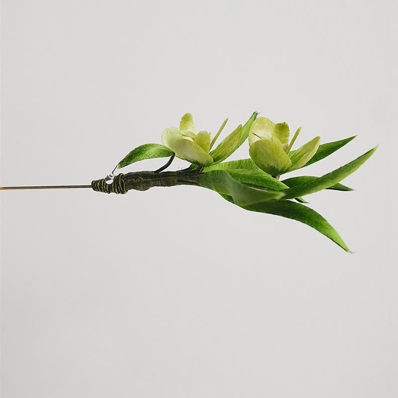 Handmade Green Flowers Leaves Brooch Hairpin Silk Craft