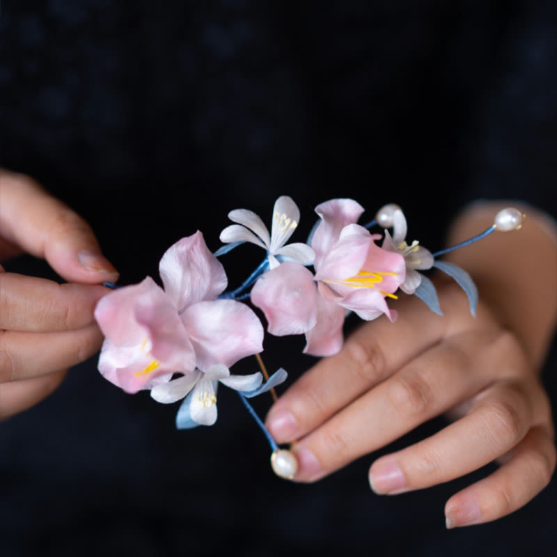 Handmade Mulberry Silk Pink Iris Vine Brooch for Balance