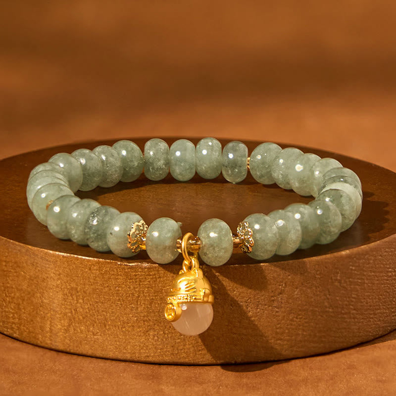 8mm Strawberry Quartz Cyan Jade Lucky Cat Healing Bracelet