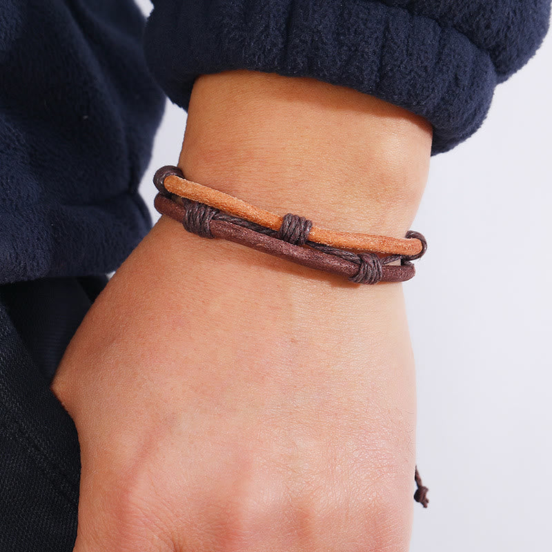 Bracelet de force vintage en cuir et corde de chanvre unisexe