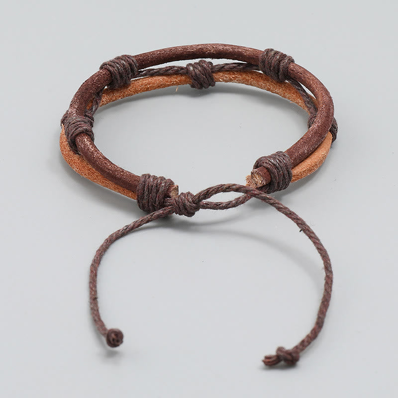 Bracelet de force vintage en cuir et corde de chanvre unisexe