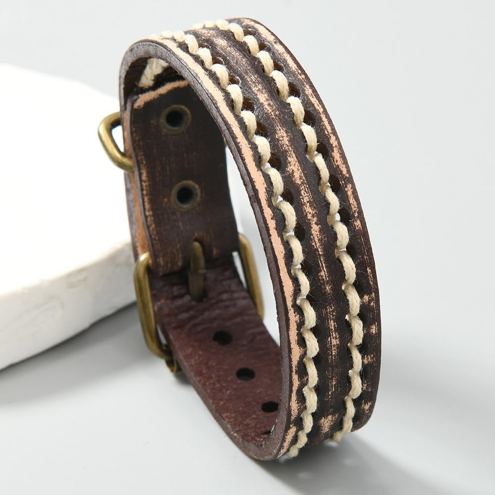Adjustable Vintage Leather Spiritual Strength Bracelet