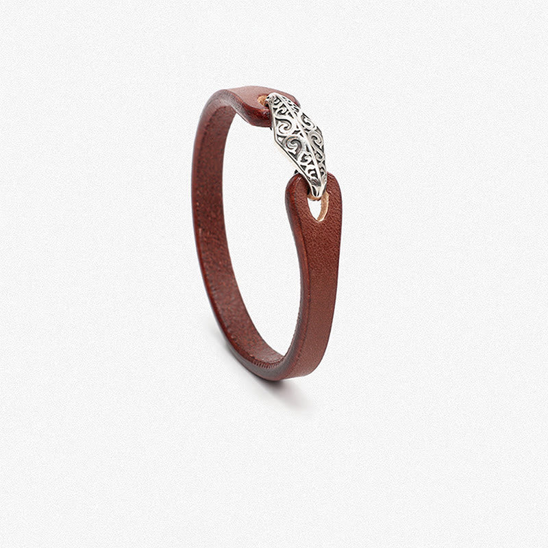 Unisex Leather Multi-turn Protection Bracelet with Silver