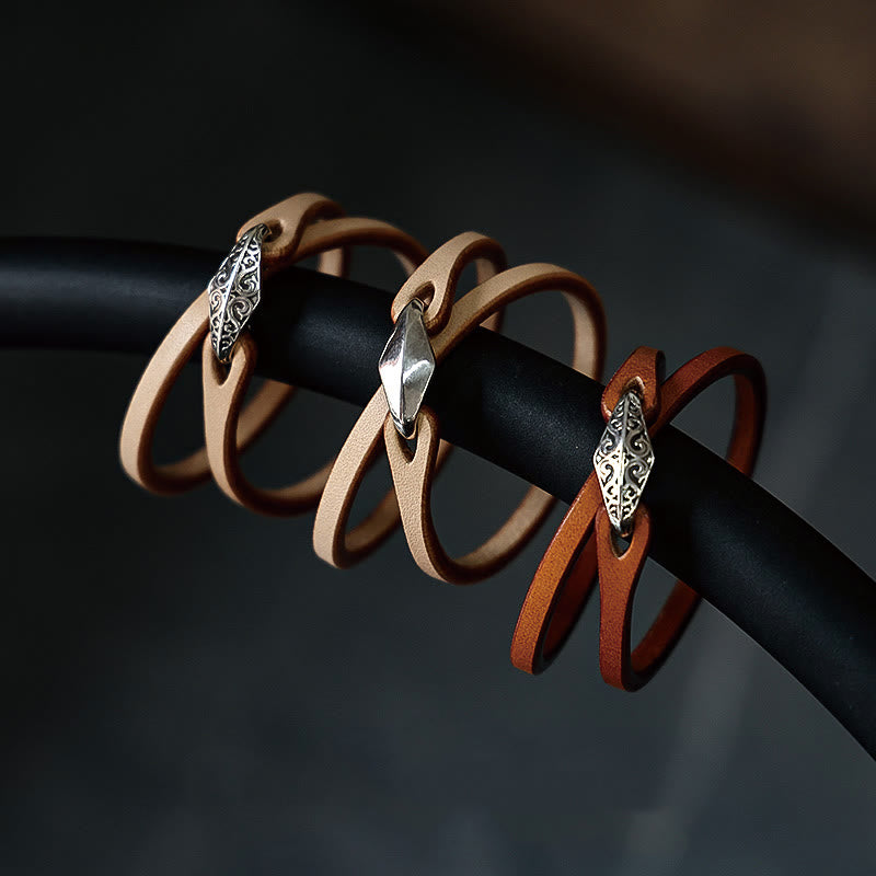 Unisex Leather Multi-turn Protection Bracelet with Silver