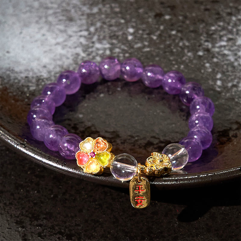 8mm Amethyst White Crystal Healing Charm Bracelet