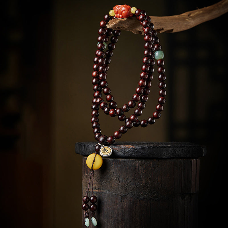 Chinese Zodiac 108 Mala Bracelet Red Agate & Sandalwood
