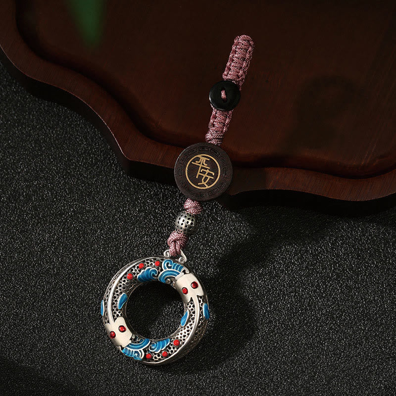 Double Koi Fish Peace Buckle Key Chain for Luck & Protection