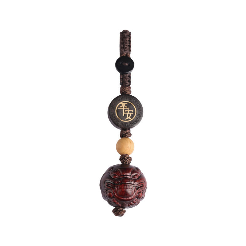 Porte-clés de protection Pixiu en bois de santal rouge à petites feuilles