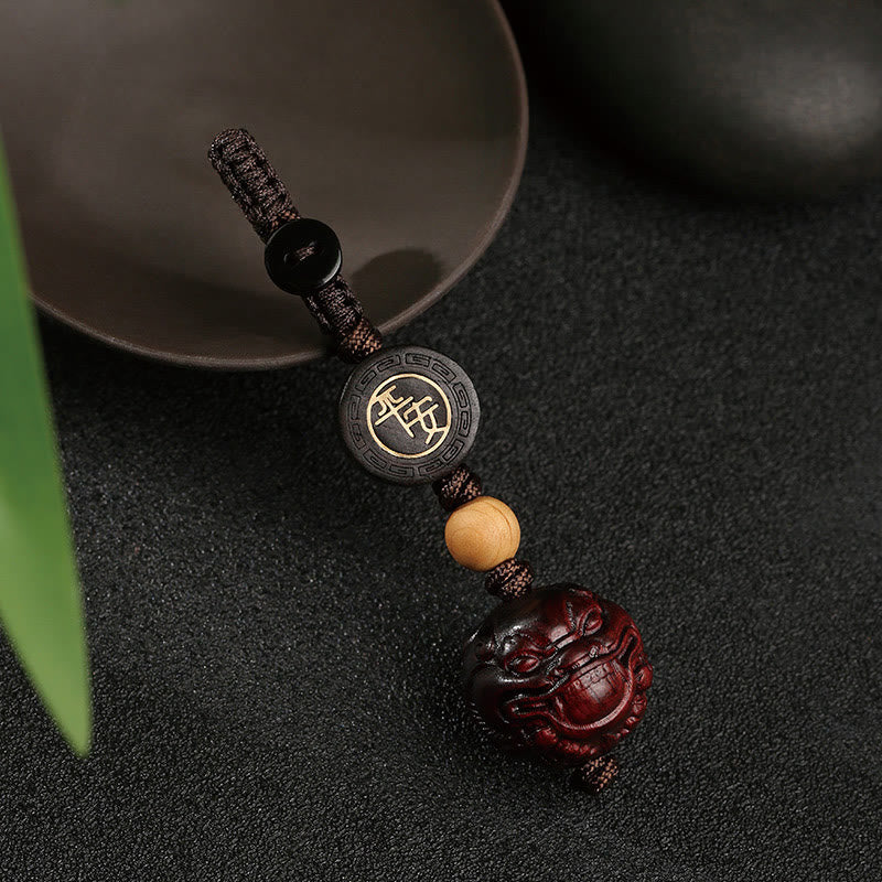 Porte-clés de protection Pixiu en bois de santal rouge à petites feuilles