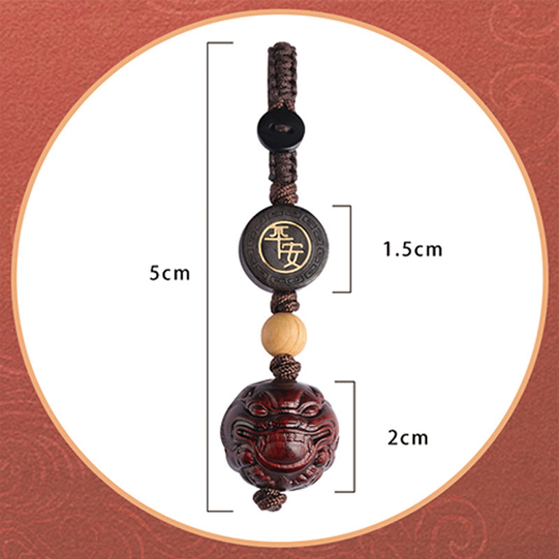 Porte-clés de protection Pixiu en bois de santal rouge à petites feuilles
