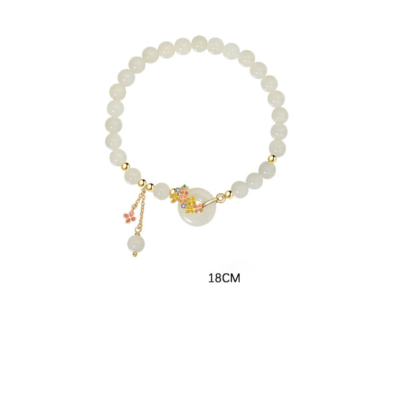 Hetian Jade Peace Buckle Bracelet & Necklace with Osmanthus Flowers