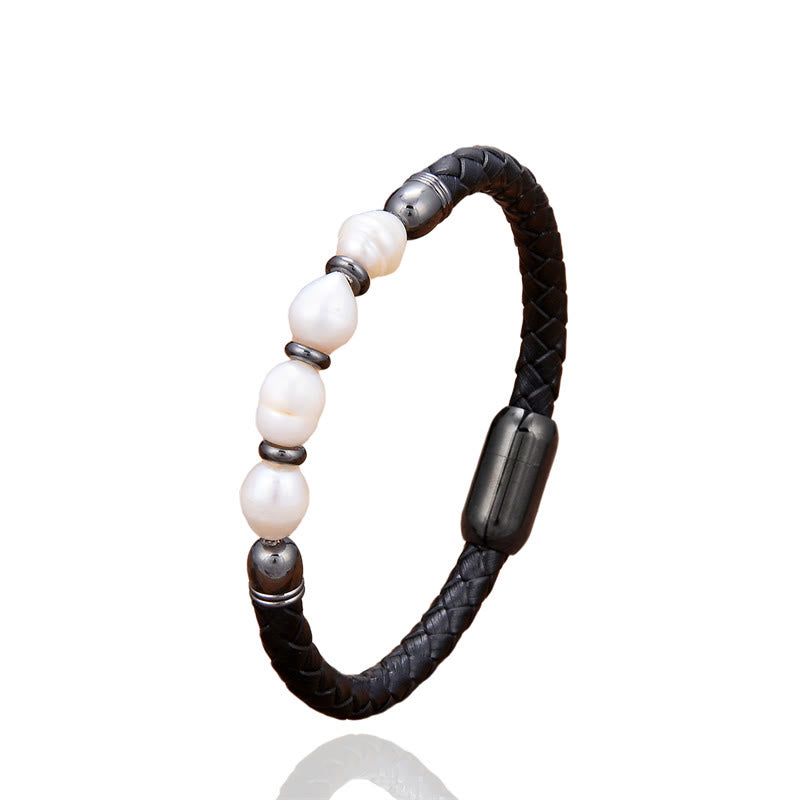 Gray Pearl Synthetic Leather Bracelet 18-20cm Healing