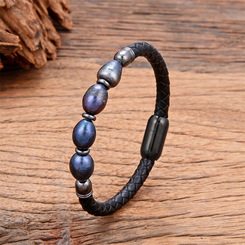Gray Pearl Synthetic Leather Bracelet 18-20cm Healing