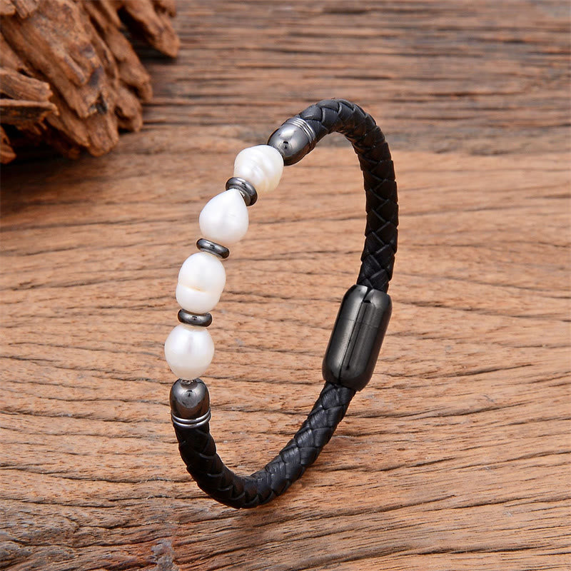 Gray Pearl Synthetic Leather Bracelet 18-20cm Healing