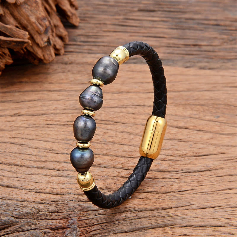 Gray Pearl Synthetic Leather Bracelet 18-20cm Healing