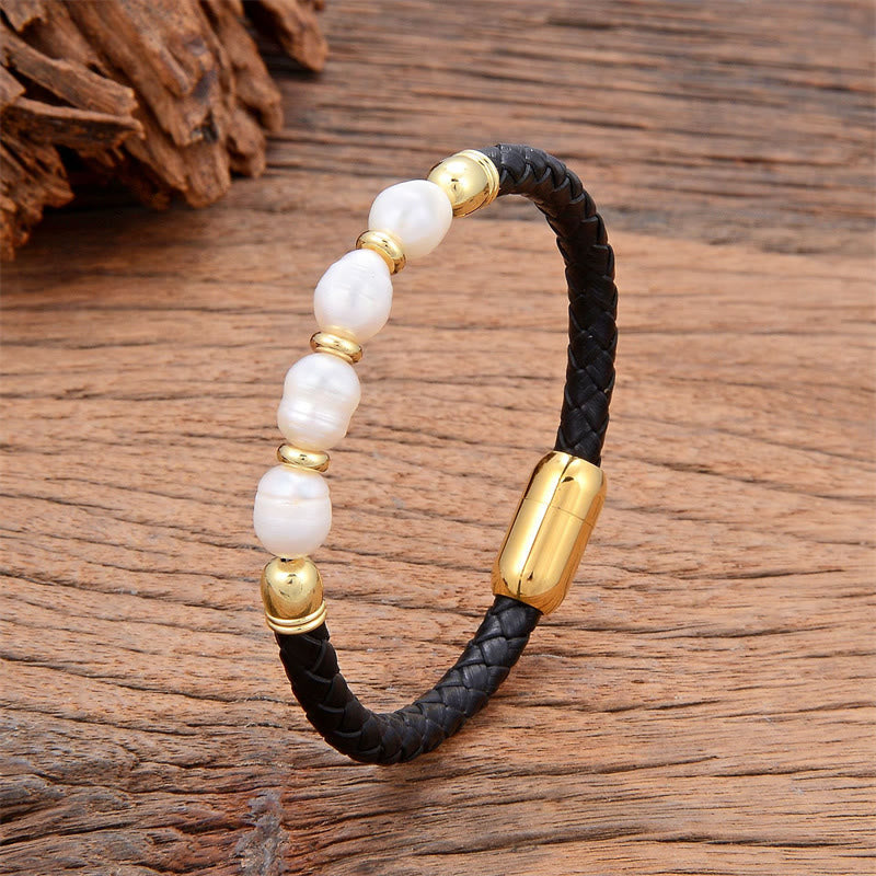 Gray Pearl Synthetic Leather Bracelet 18-20cm Healing