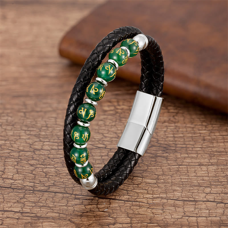 Multistone Om Mani Padme Hum Leather Bracelet